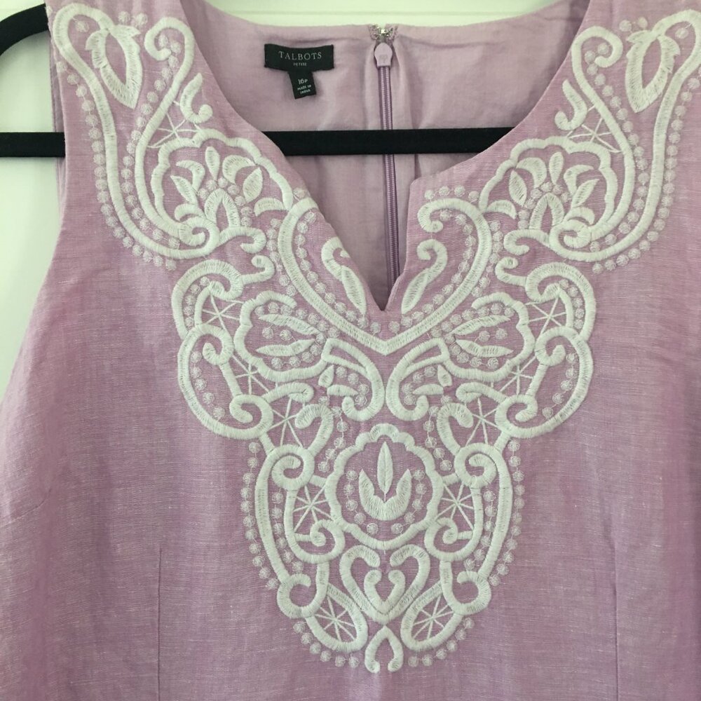 Talbots Lavender with White Embroidery Sleeveless Dress Knee Length 16 Petite - Picture 4 of 8